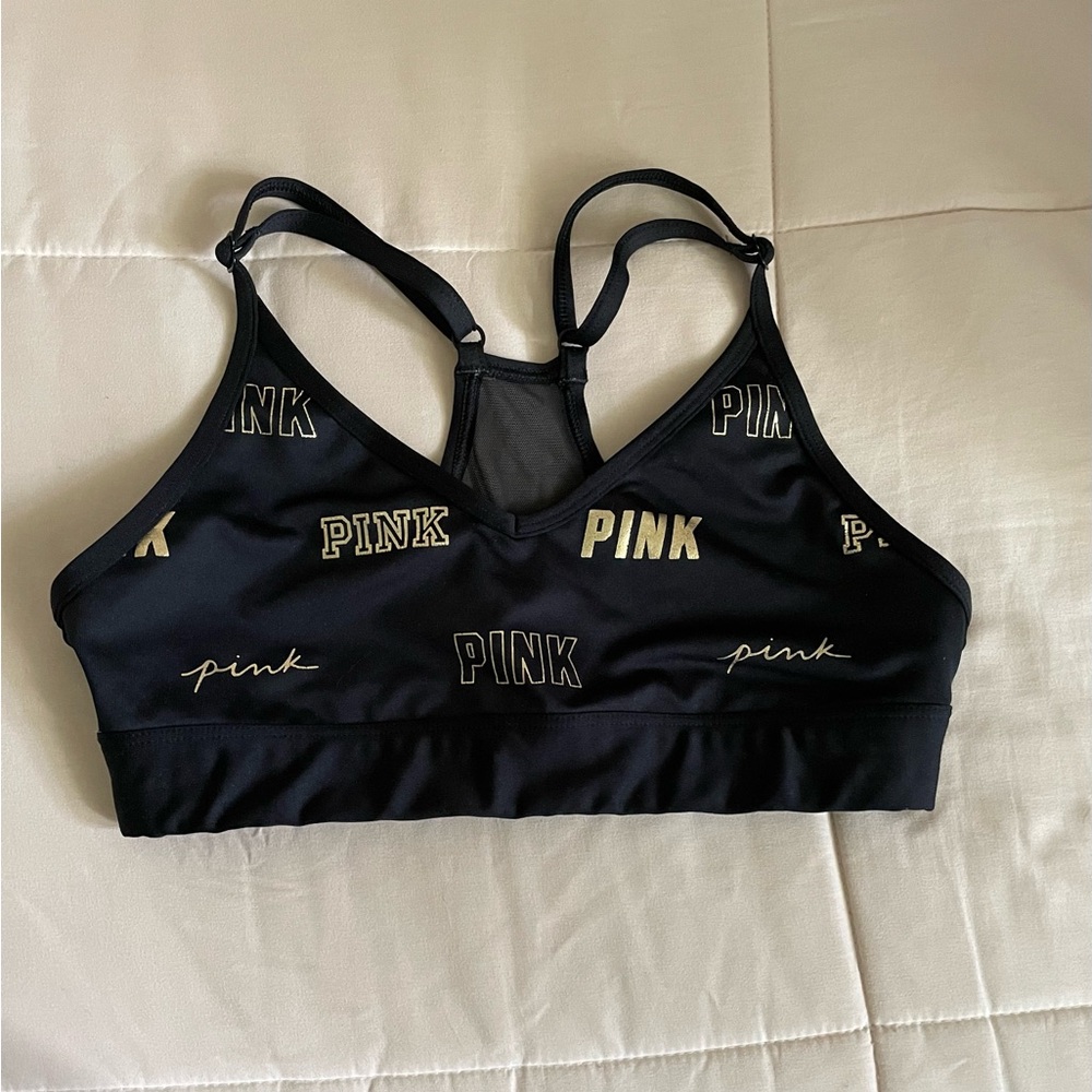 PINK Victoria's Secret Black Racerback Sports Bra